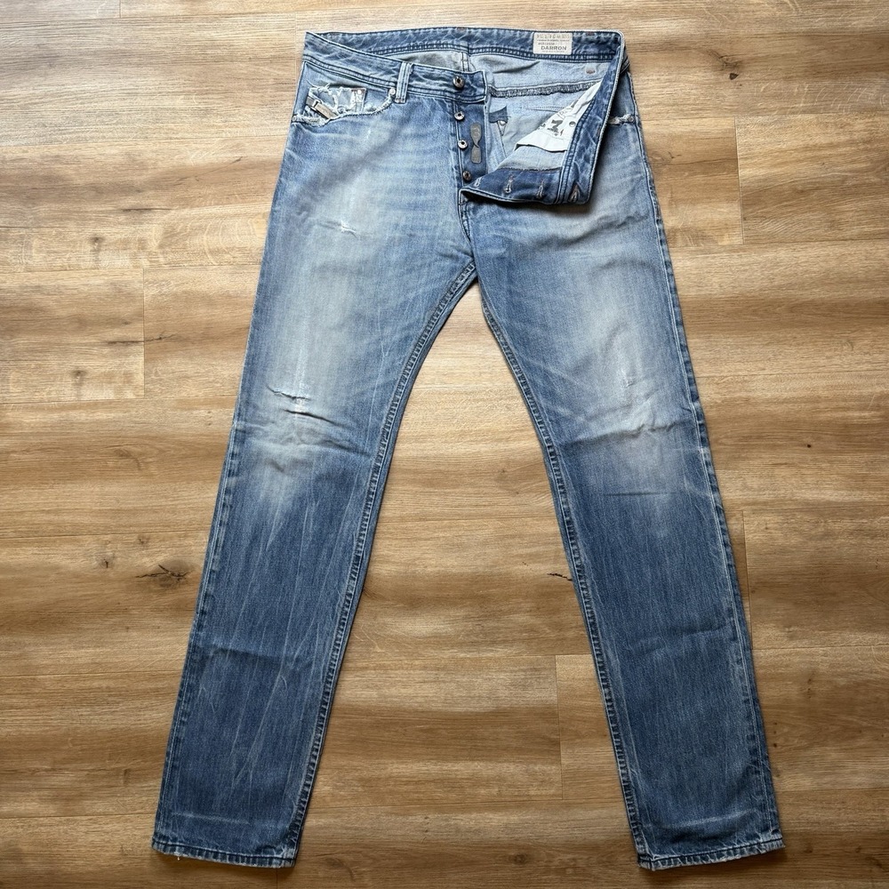 Diesel Darron Jeans Men 34x34 Blue Slim Tapered Distressed 3D Treated Fade 0885R